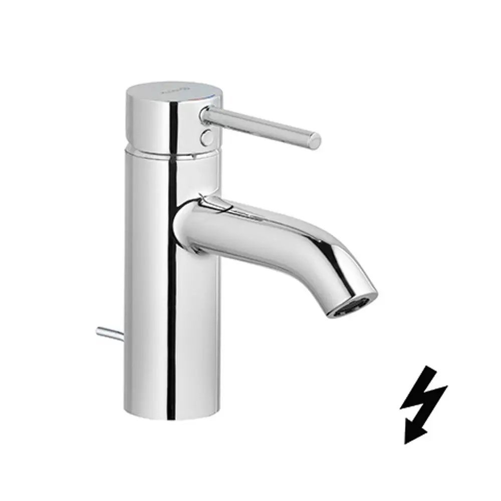 Chromfarbener Waschtischarmatur von Kludi mit seitlichem Hebel zur Wassersteuerung und schnellem Ablauf.